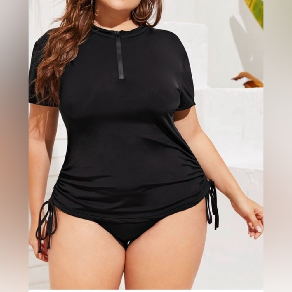 Plus Zip-up Tie Side Bikini Swimsuit